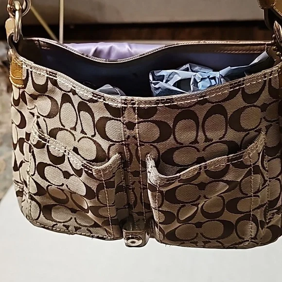 VTG Coach purse Y2K brown and patent leather yellow gold 12562 - Picture 11 of 12